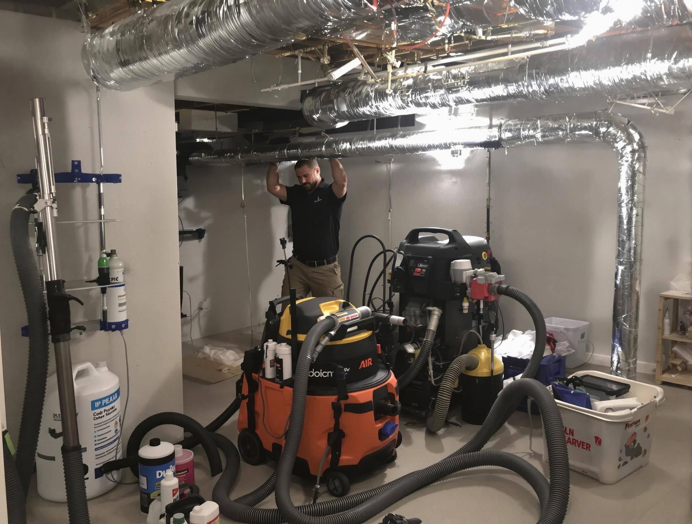 Mount Juliet Air Duct Cleaning specialist performing professional mold removal from air ducts using safety equipment in Mount Juliet